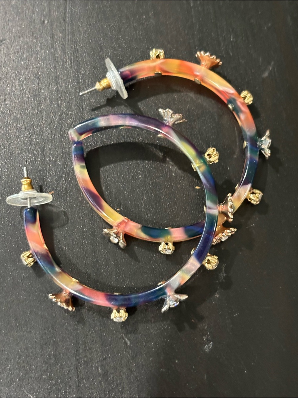 J.crew Multicolor Resin Hoop Earrings with Gold Bee Accents - Women Jewelry